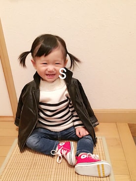 「1歳5ヶ月」｜「アイテム（ライダースジャケット）」を使った、ssssriさん（キッズ・80cm）の秋コーディネート