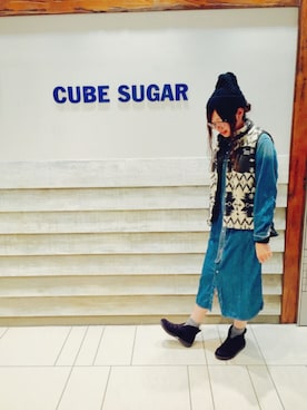 「CUBE SUGAR（キューブシュガー）のアイテム（その他アウター）」を使った、やぎさん（レディース・163cm）の秋コーディネート