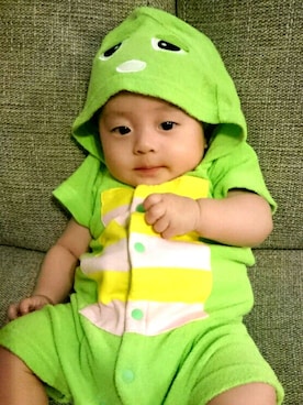 「アイテム（ロンパース、グリーン系）」を使った、りさん（キッズ・60cm）の秋コーディネート