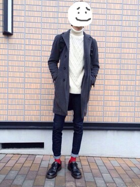 「ソックス」｜「アイテム（チェスターコート）」を使った、はったーさん（メンズ・177cm）の秋コーディネート