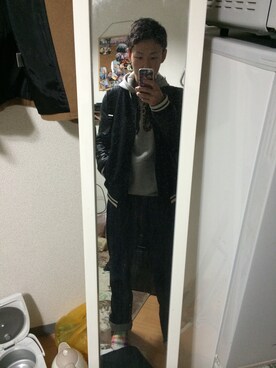 「HERE'S（HERE'S）のアイテム（スタジャン）」を使った、かなッペさん（メンズ・165cm）の秋コーディネート