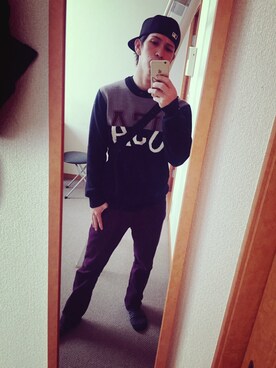 「NEW ERA（ニューエラ）のアイテム（キャップ、ブラック系）」を使った、Shinzato Atomさん（メンズ・170cm）の春コーディネート
