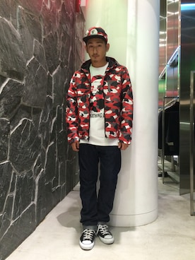 「Bape」｜「アイテム（ナイロンジャケット）」を使った、竹内渋貴さん（メンズ・172cm）の秋コーディネート
