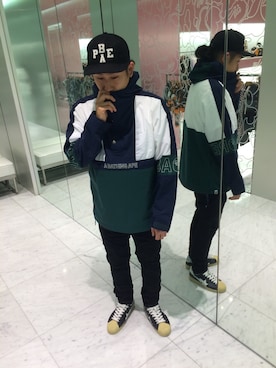 「Bape」｜「アイテム（ナイロンジャケット）」を使った、竹内渋貴さん（メンズ・172cm）の春コーディネート