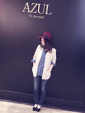 「AZUL by moussy（アズールバイマウジー）のアイテム（ハット）」を使った、紗貴さん（レディース・153cm）の秋コーディネート