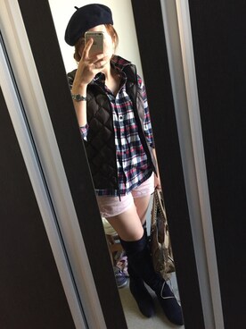 「アイテム（ダウンベスト、ブラウン系）」を使った、♡♡♡さん（レディース・156cm）の秋コーディネート