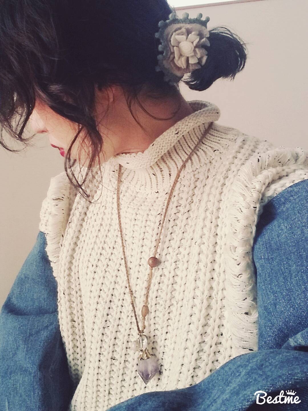 Ameri（アメリ）の「DENIM COMBI KNIT（ニット/セーター）」 - WEAR