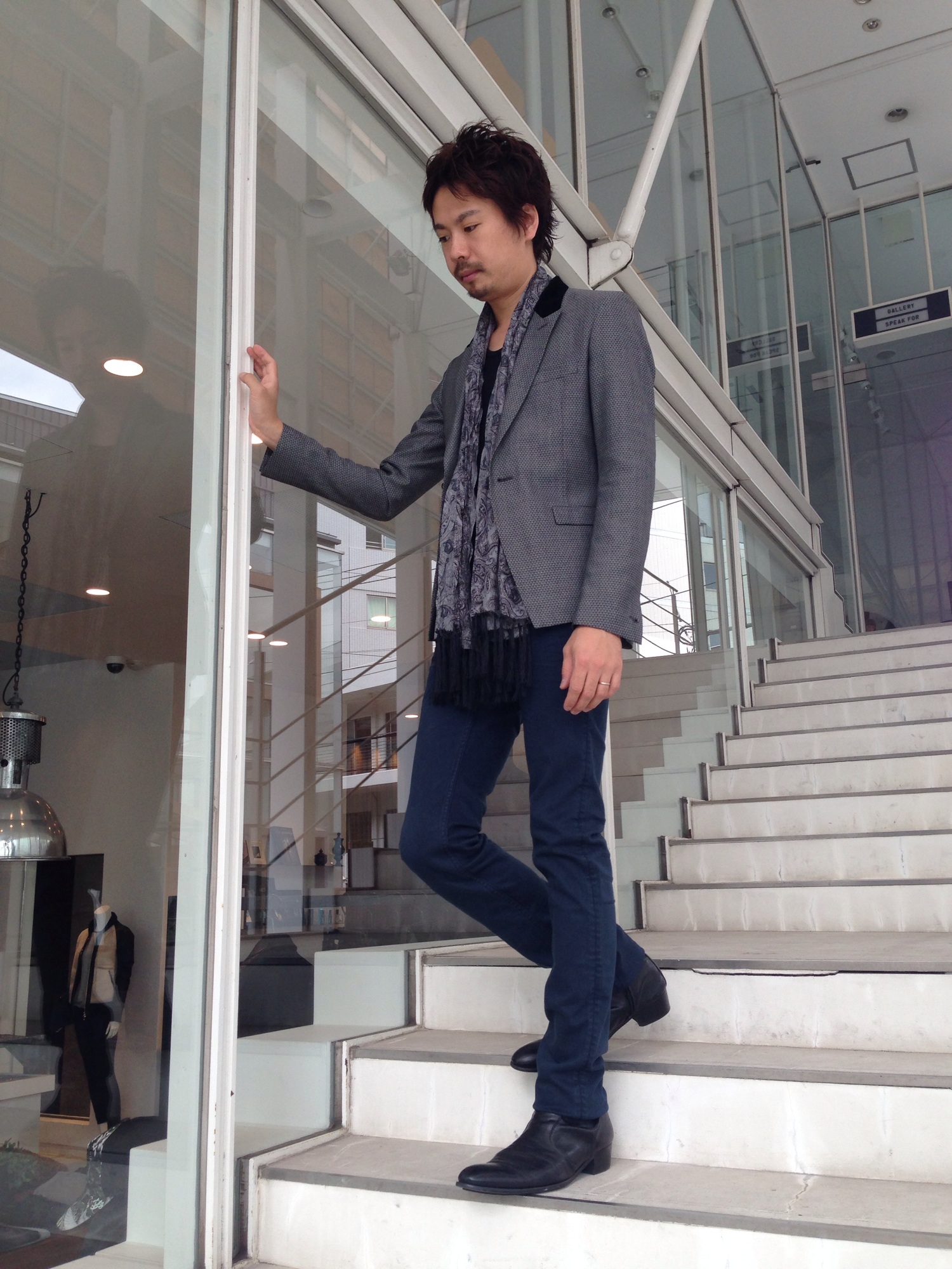 美品 5351 ダイヤ柄JQピーク1BSショートJK SIZE :3 5351 POUR LES HOMMES（ゴーサンゴーイチプールオム）の「ﾀﾞｲﾔ柄