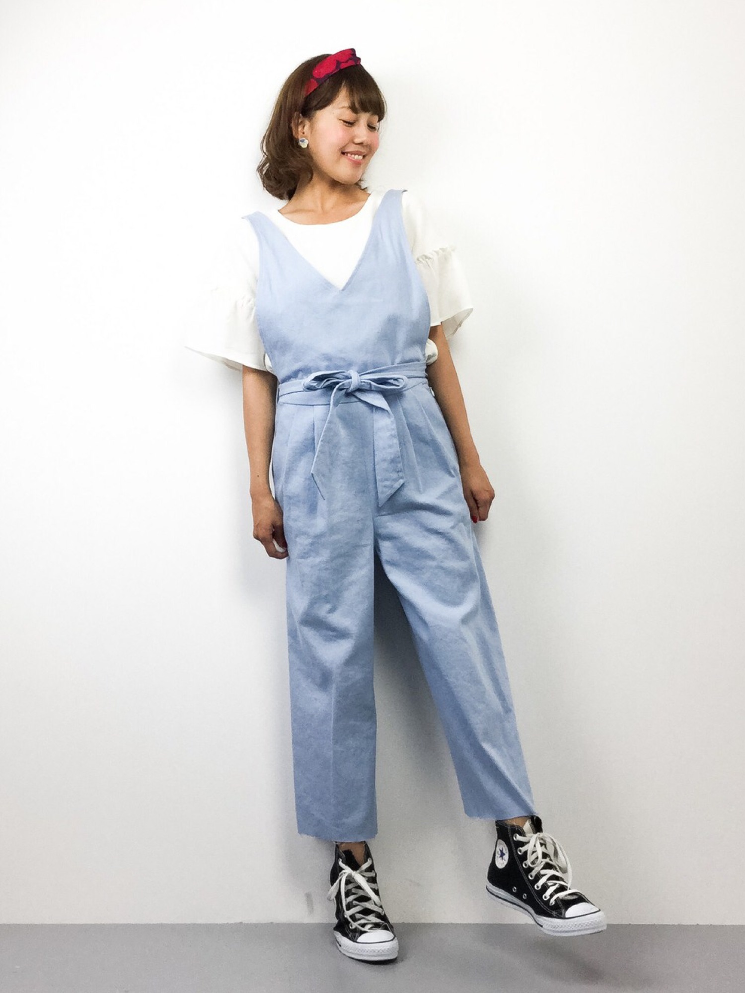 サロペット/オーバーオールを使った「デニムガウチョパンツ」の 