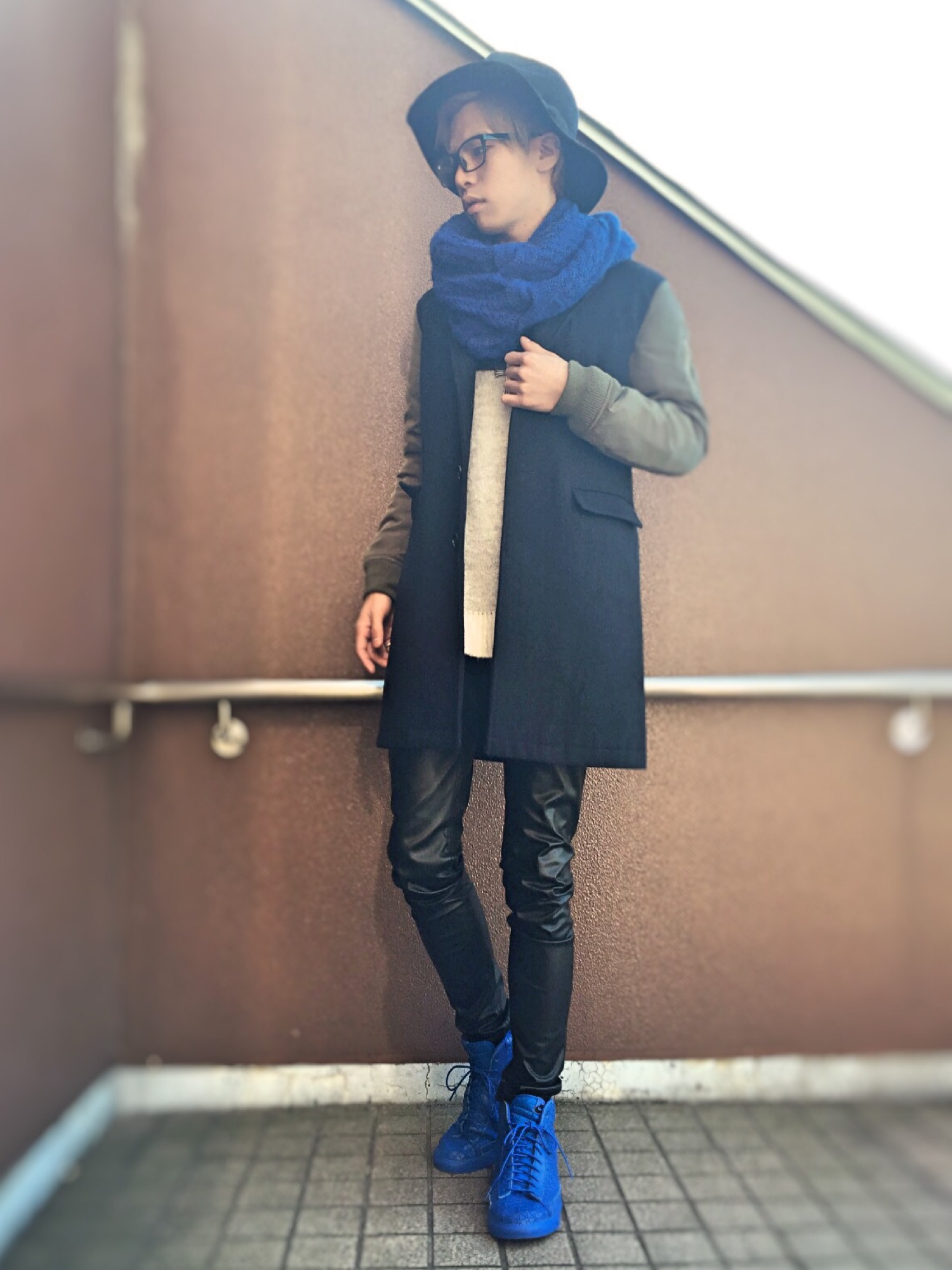 【美品】☆NO ID. ☆モヘアニット ペンダグラムJQ バイカラーニット／ノーアイディー プルオーバーニット星柄スター柄【クリーニング済み】 モヘヤラメバイカラーニット(245LA0471)