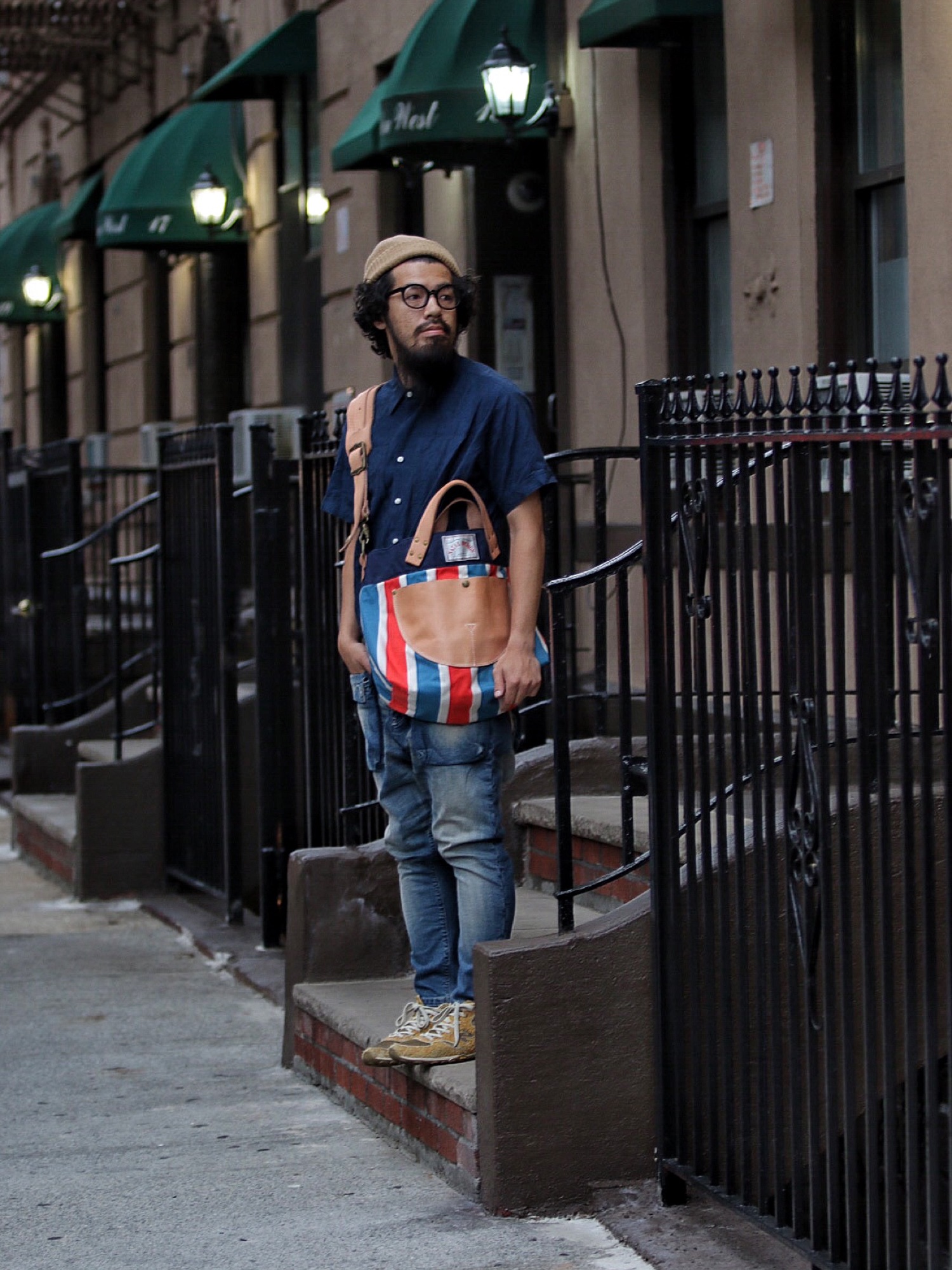 ネイタルデザイン】G55サルエルフラップデニムパンツ リアルダメージ