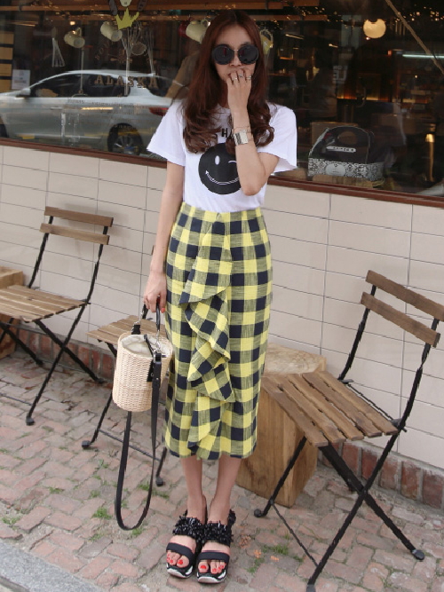 スカート（イエロー系）を使った「ギンガムチェックスカート」の人気